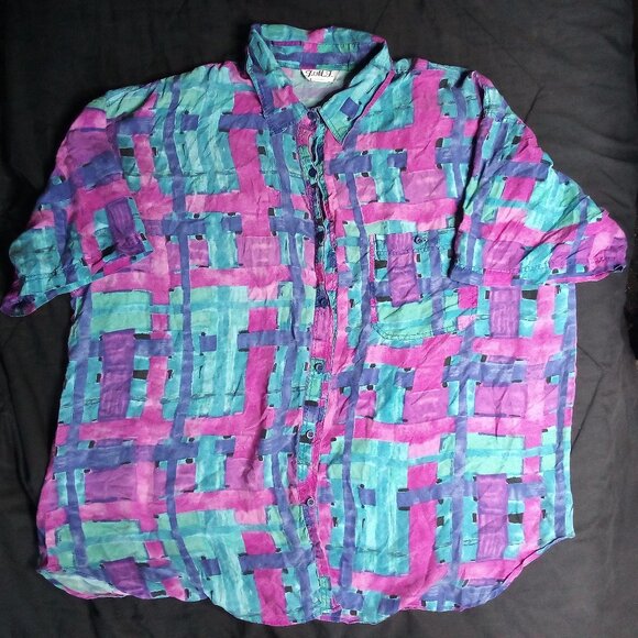 Vintage JMJ Abstract Geometric Silk Button Shirt - Picture 2 of 6